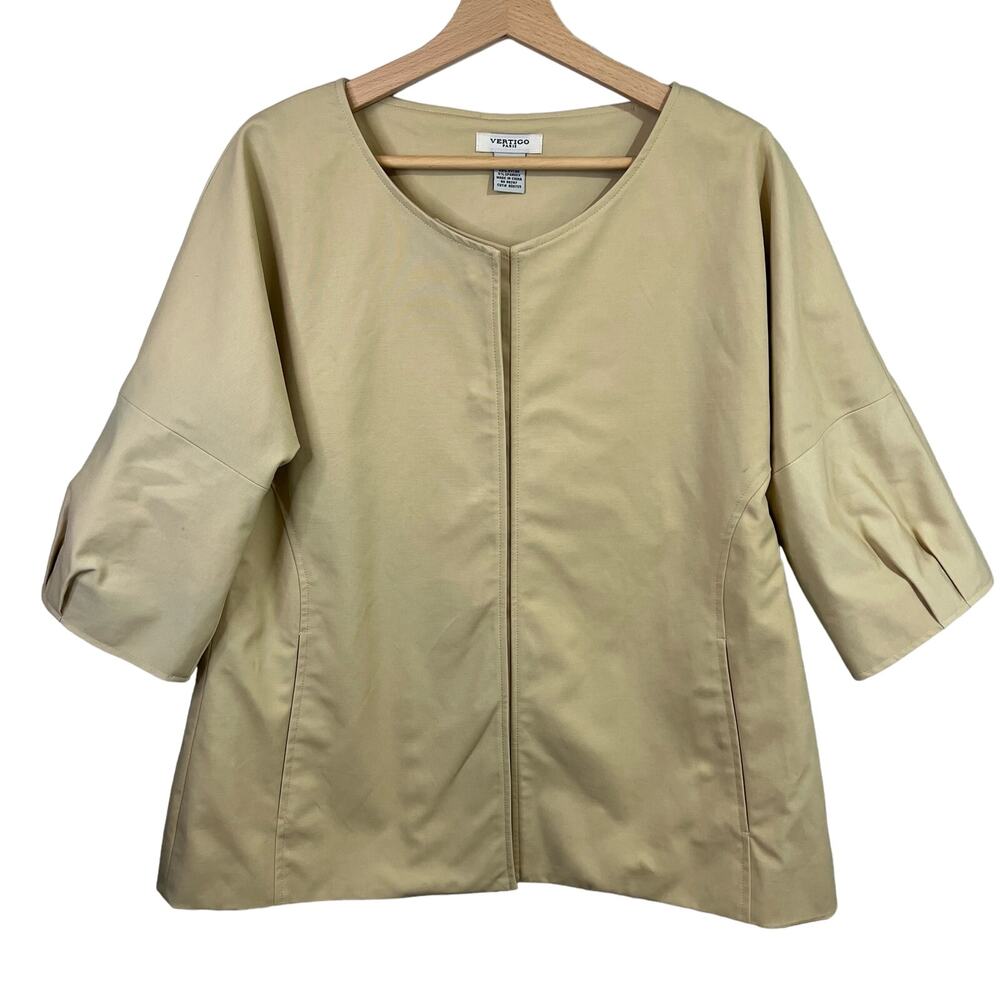 VERTIGO Paris Jacket Women Sz S Tan Snap Lined‎ Old Money Minimalist 3/4 Sleeve